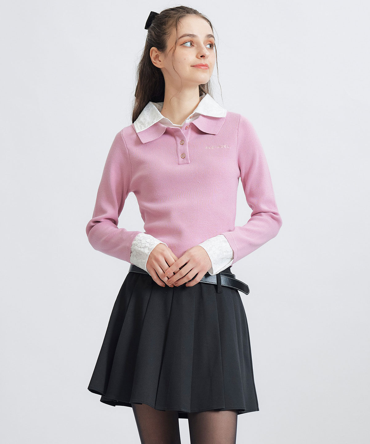 REDYAZEL「ダブルレースカラーポロニットプルオーバー」|ニット・セーター|