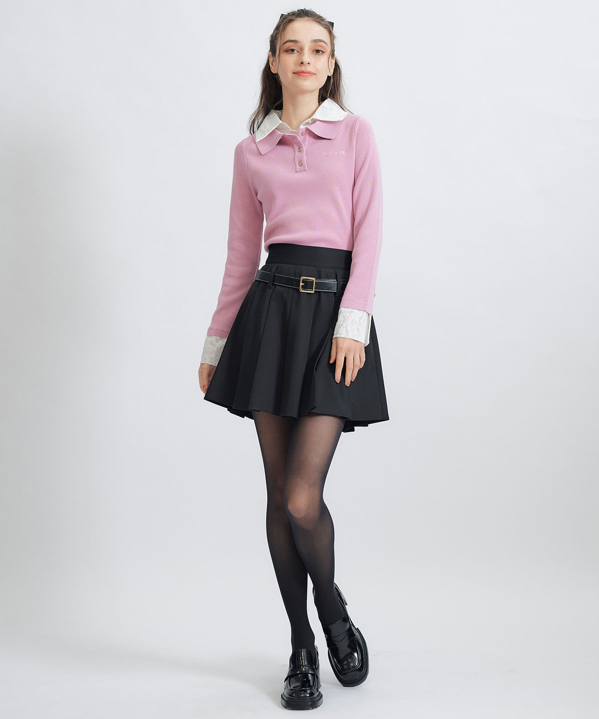 REDYAZEL「ダブルレースカラーポロニットプルオーバー」|ニット・セーター|