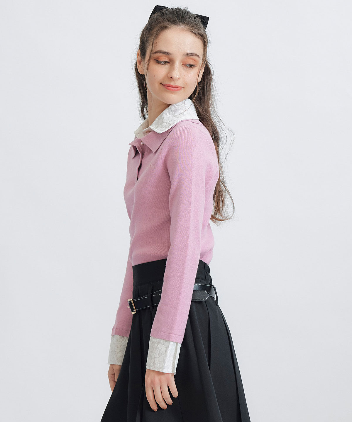 REDYAZEL「ダブルレースカラーポロニットプルオーバー」|ニット・セーター|