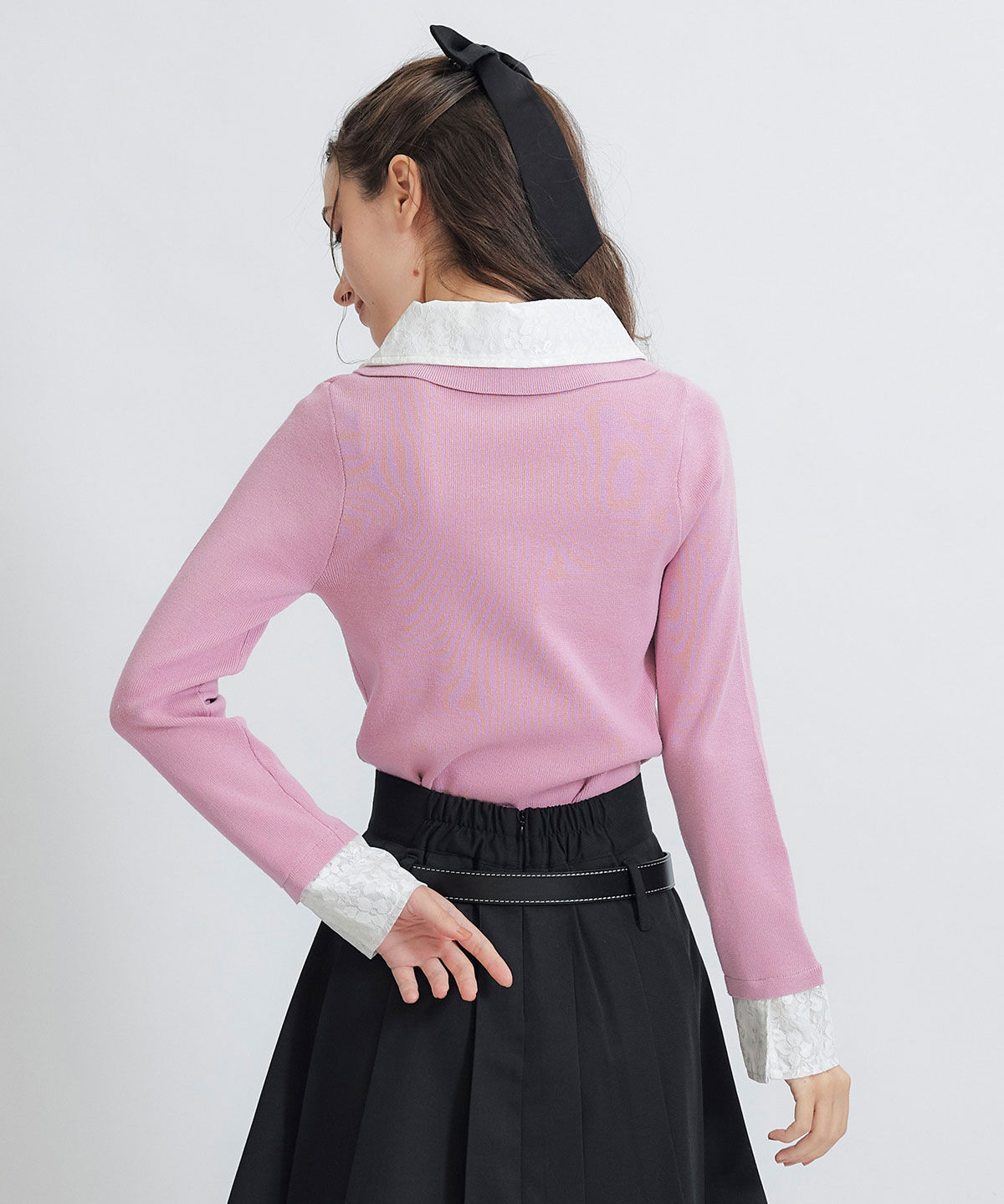 REDYAZEL「ダブルレースカラーポロニットプルオーバー」|ニット・セーター|