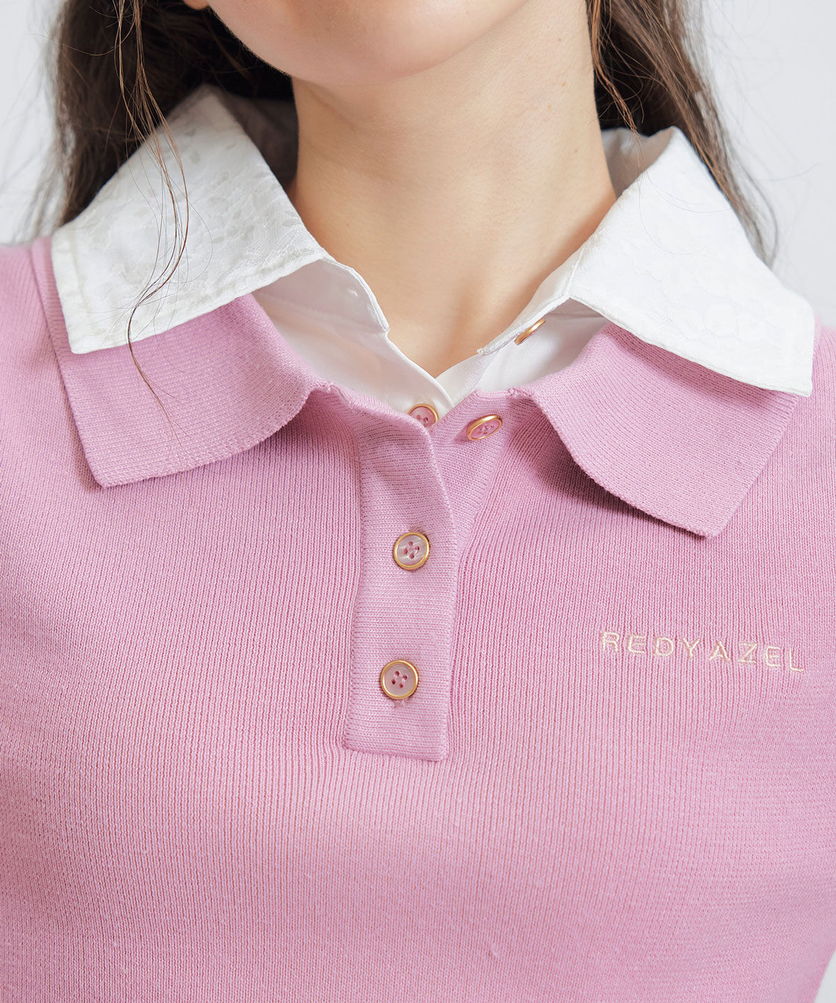 REDYAZEL「ダブルレースカラーポロニットプルオーバー」|ニット・セーター|