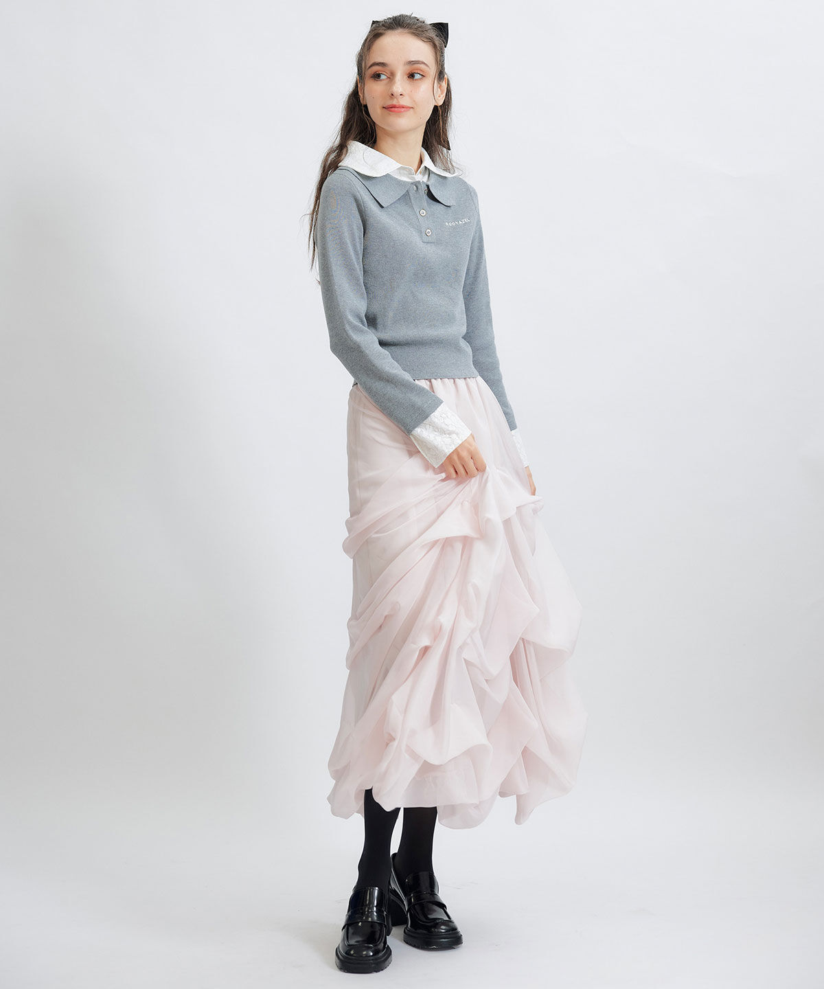 REDYAZEL「ダブルレースカラーポロニットプルオーバー」|ニット・セーター|