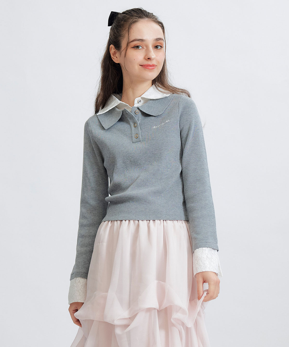 REDYAZEL「ダブルレースカラーポロニットプルオーバー」|ニット・セーター|