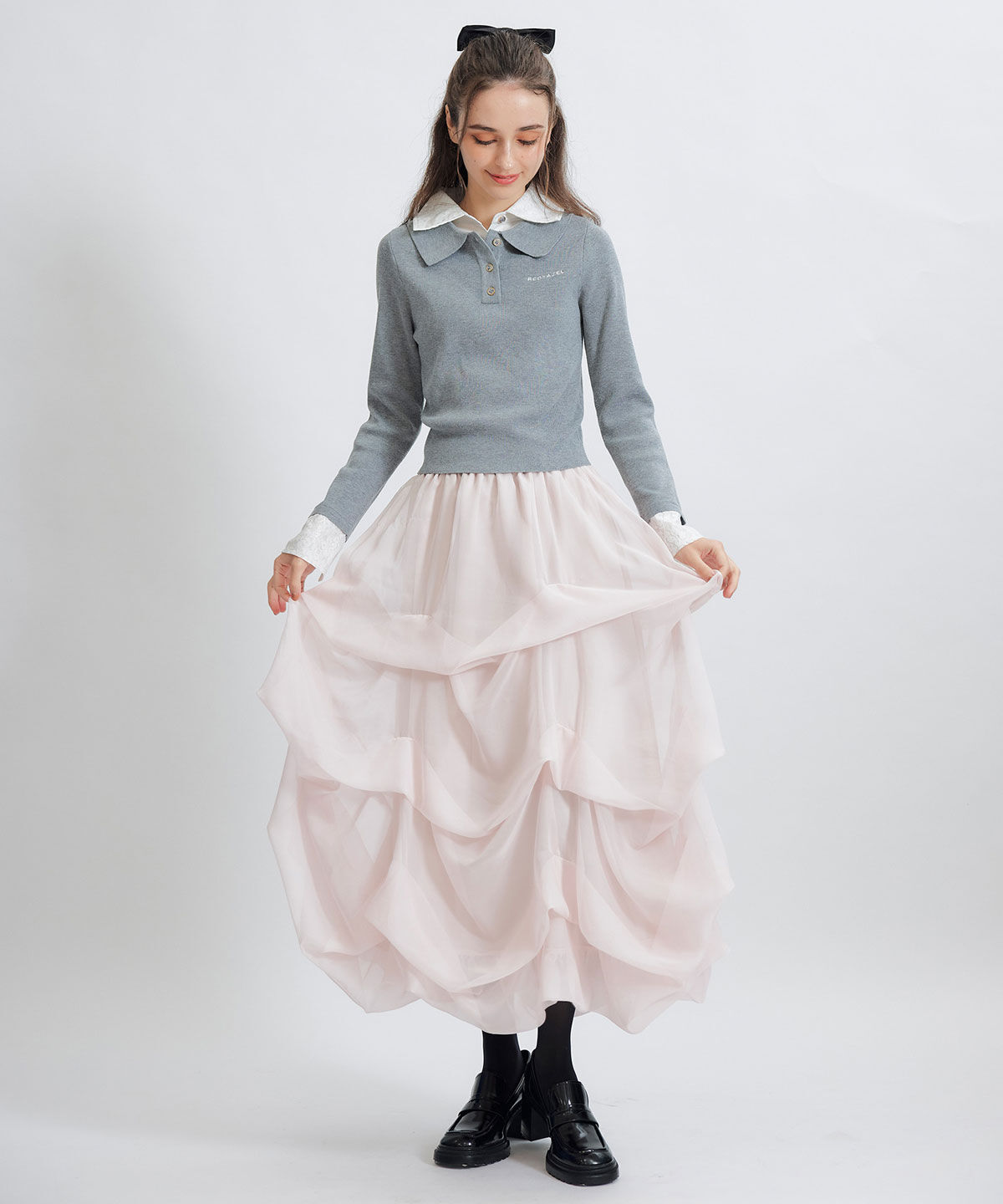 REDYAZEL「ダブルレースカラーポロニットプルオーバー」|ニット・セーター|