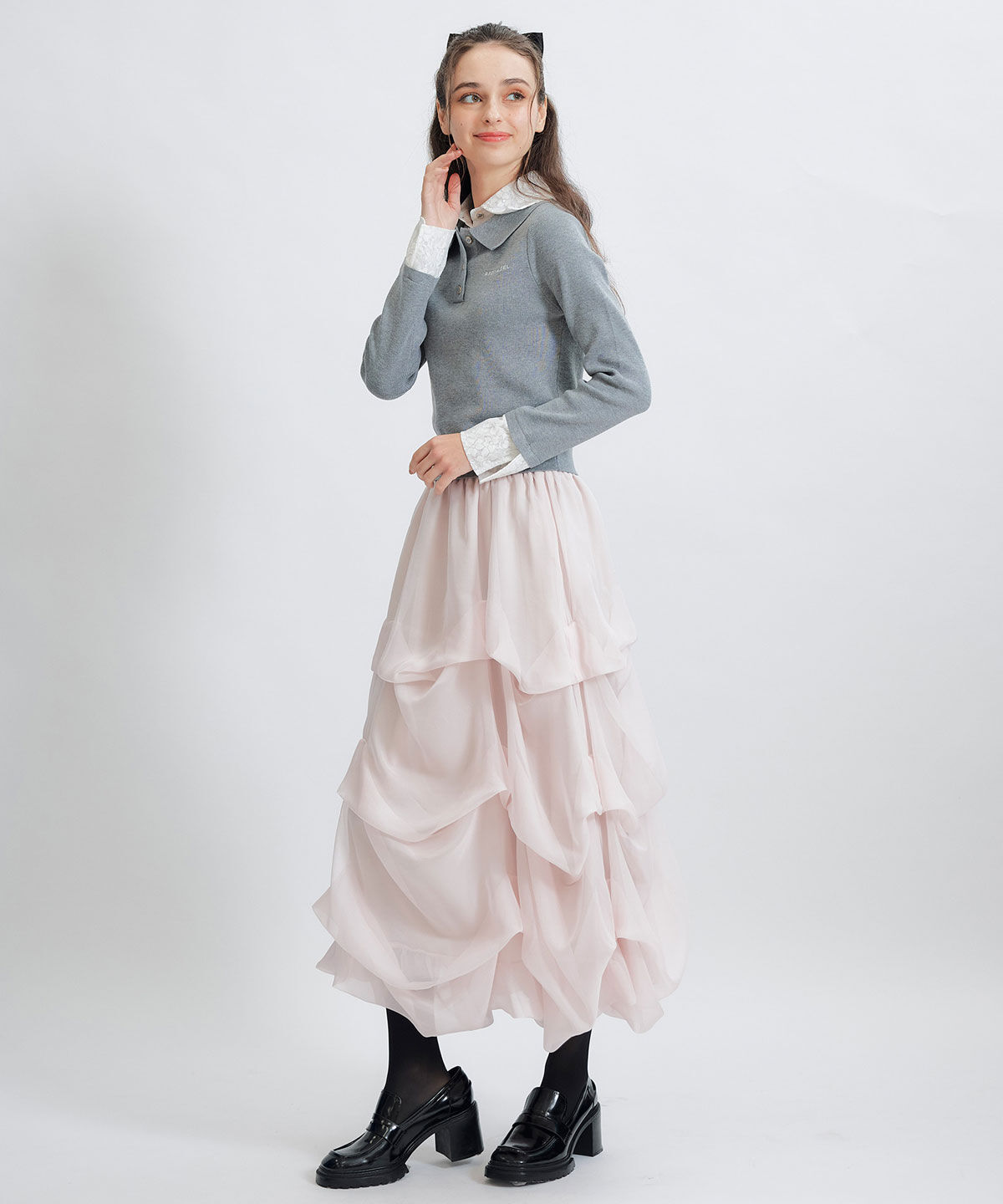 REDYAZEL「ダブルレースカラーポロニットプルオーバー」|ニット・セーター|