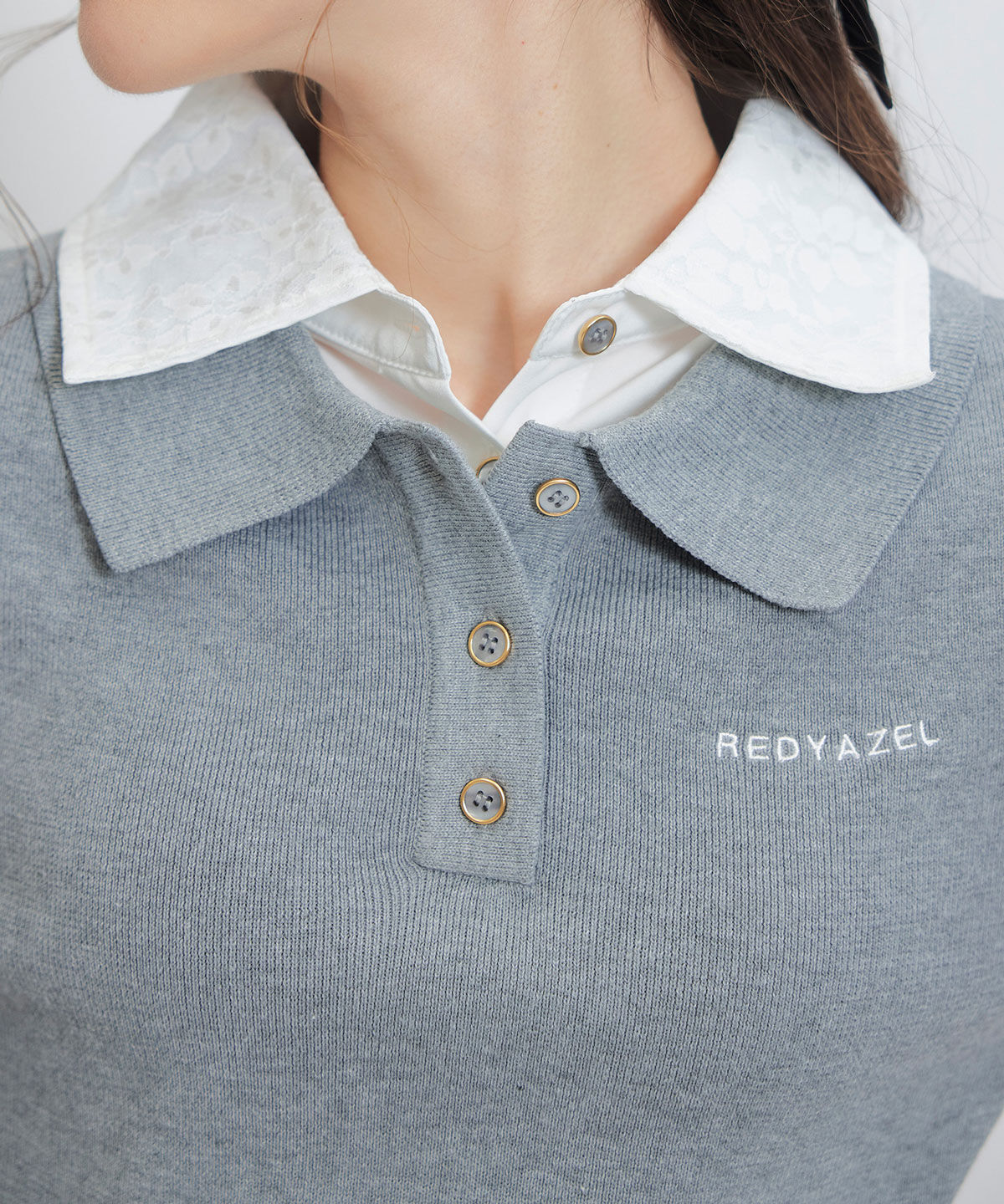 REDYAZEL「ダブルレースカラーポロニットプルオーバー」|ニット・セーター|