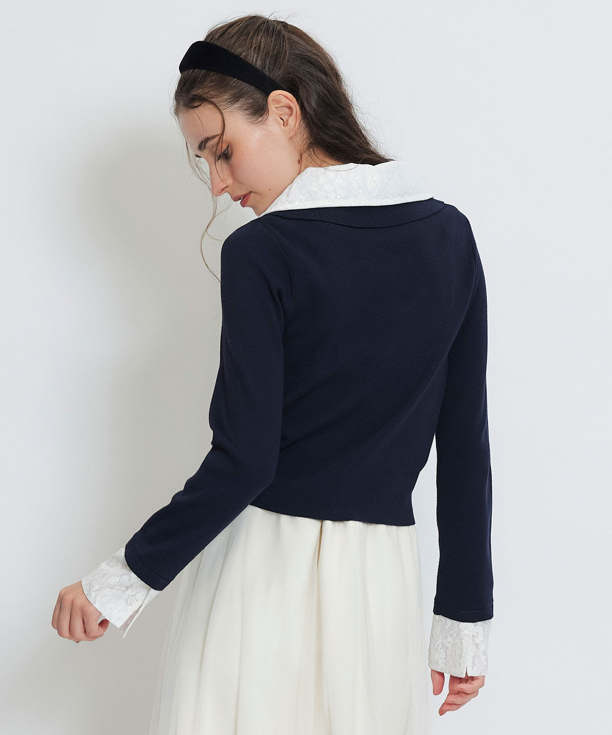 REDYAZEL「ダブルレースカラーポロニットプルオーバー」|ニット・セーター|