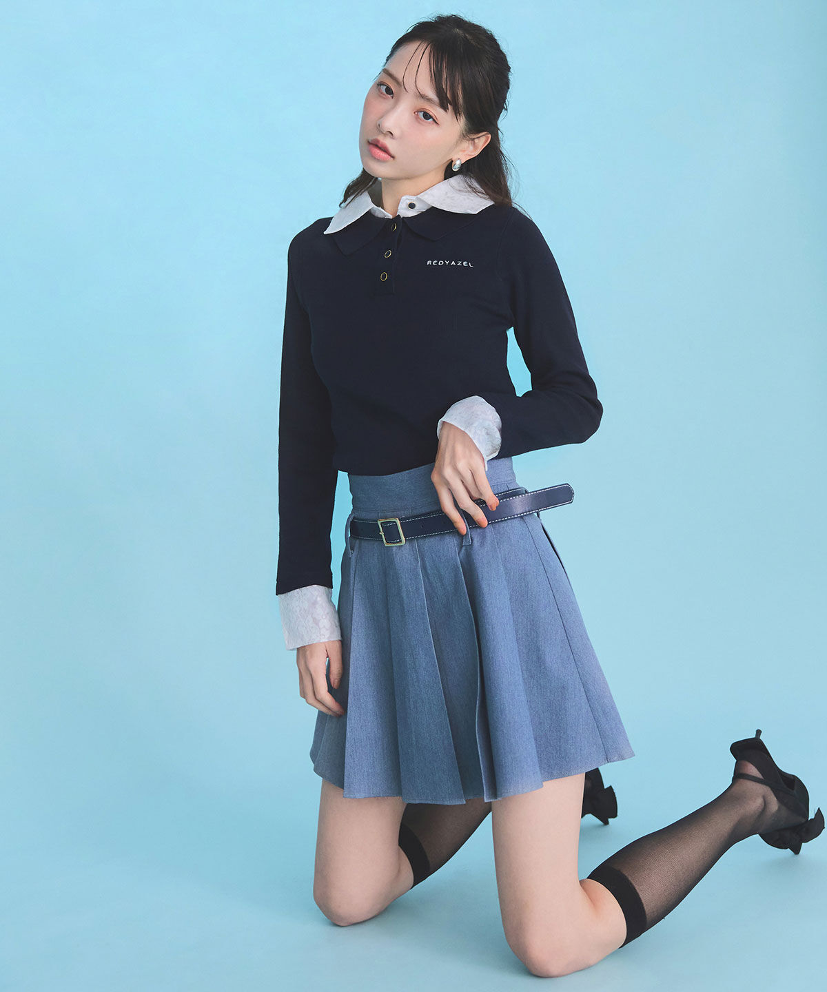 REDYAZEL「ダブルレースカラーポロニットプルオーバー」|ニット・セーター|