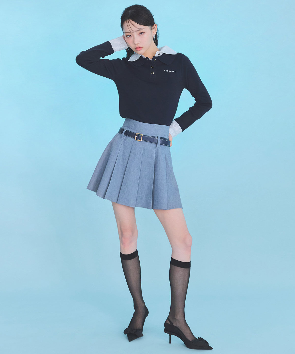 REDYAZEL「ダブルレースカラーポロニットプルオーバー」|ニット・セーター|