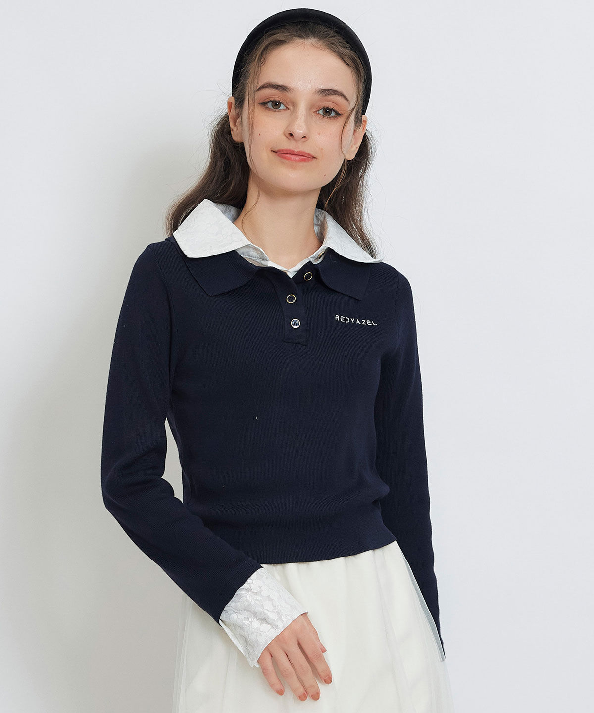 REDYAZEL「ダブルレースカラーポロニットプルオーバー」|ニット・セーター|