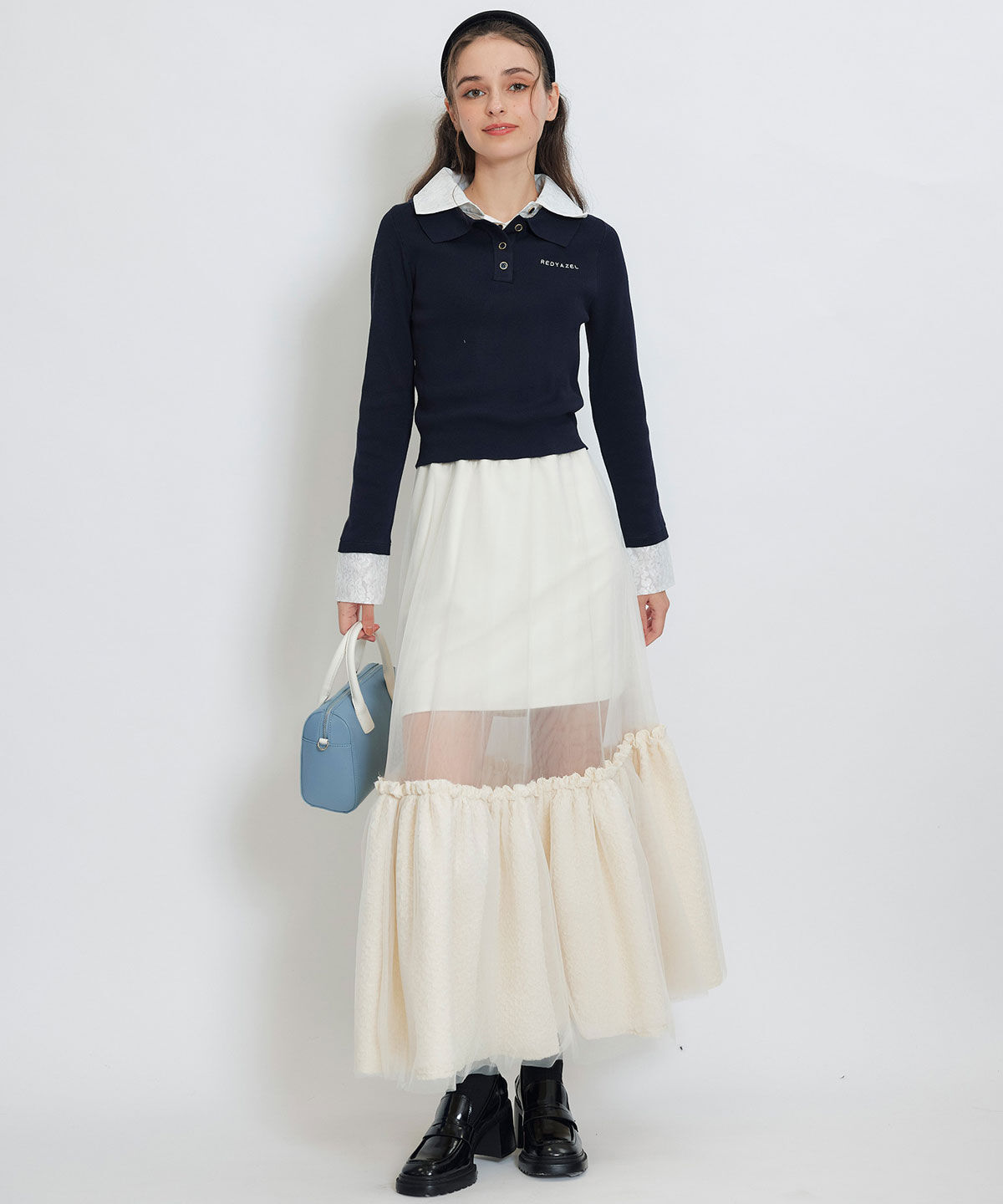 REDYAZEL「ダブルレースカラーポロニットプルオーバー」|ニット・セーター|