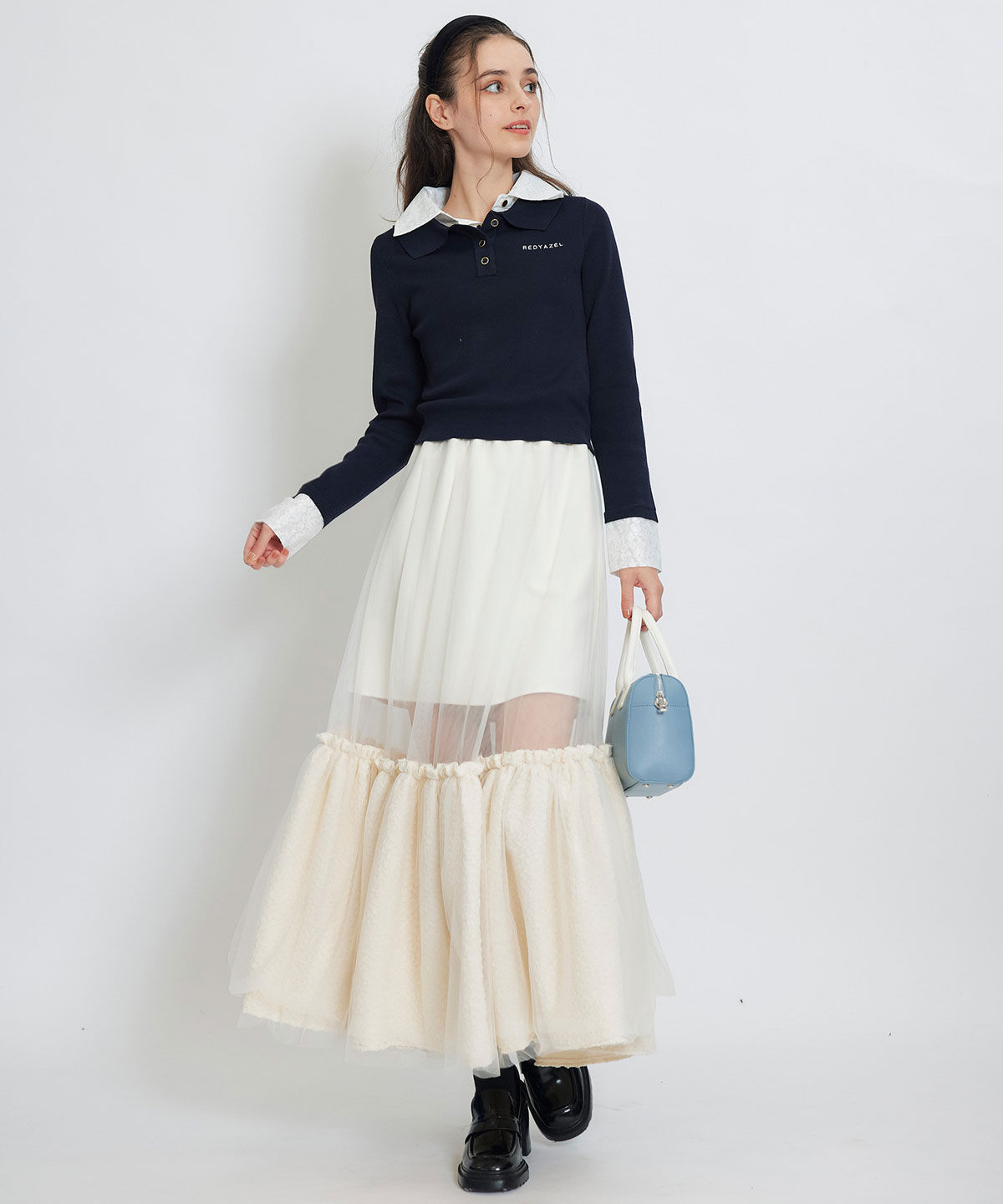 REDYAZEL「ダブルレースカラーポロニットプルオーバー」|ニット・セーター|