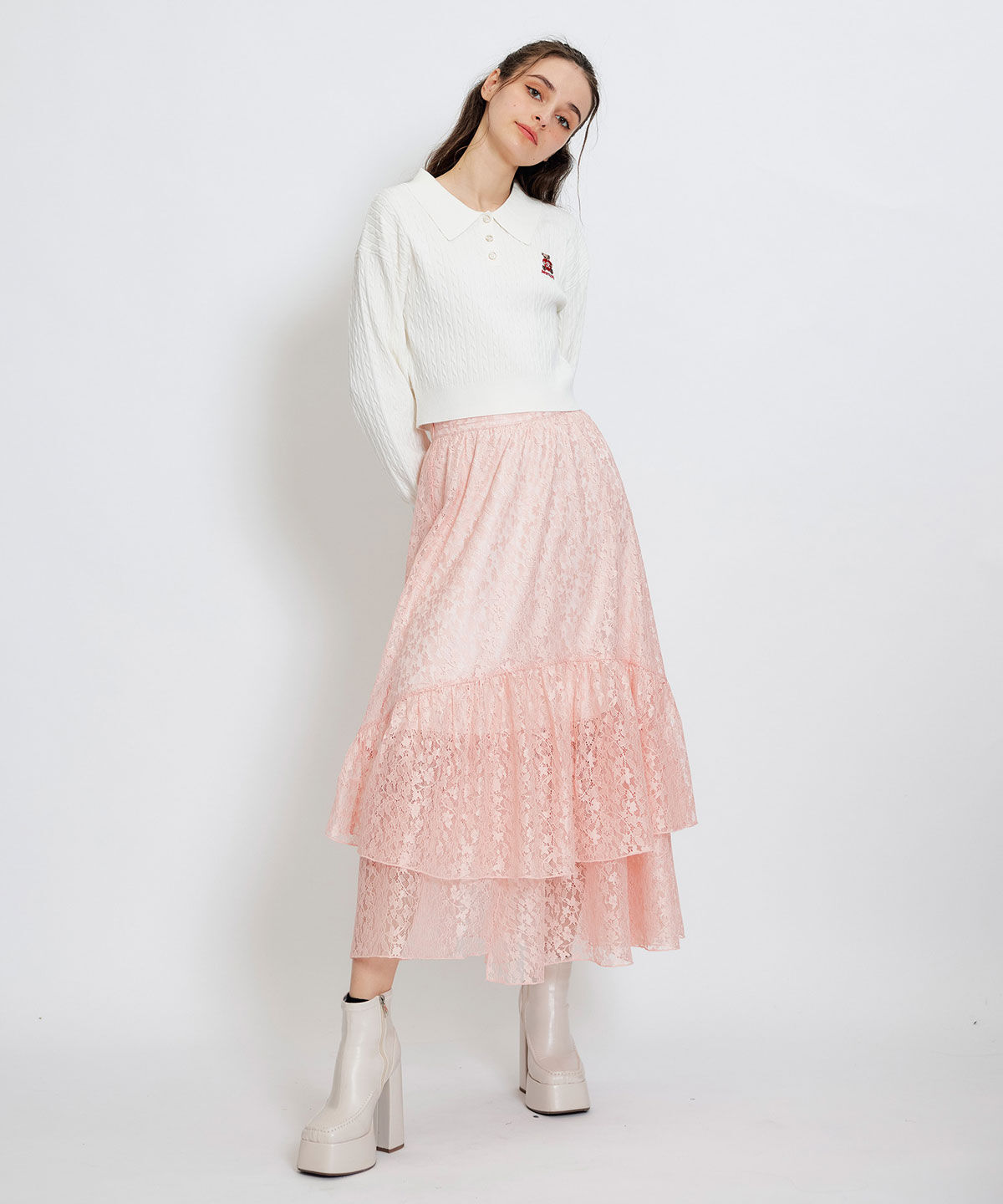 REDYAZEL「スリットレースフレアロングスカート」|フレア|