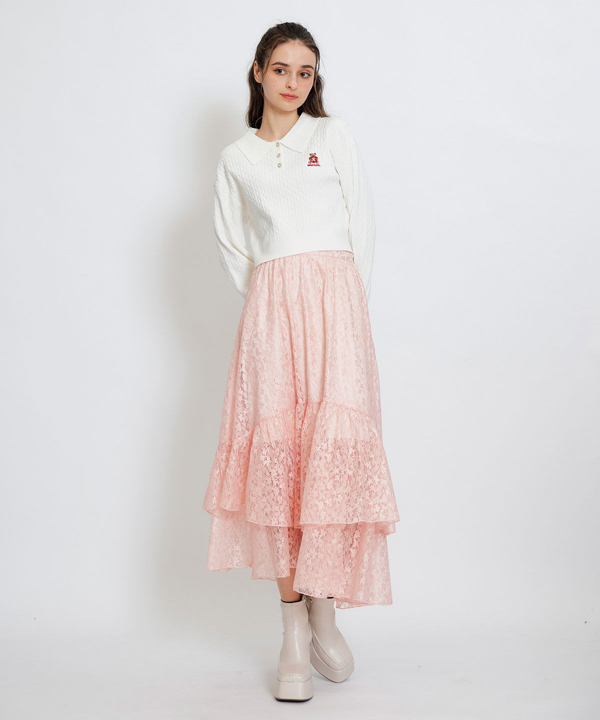 REDYAZEL「スリットレースフレアロングスカート」|フレア|