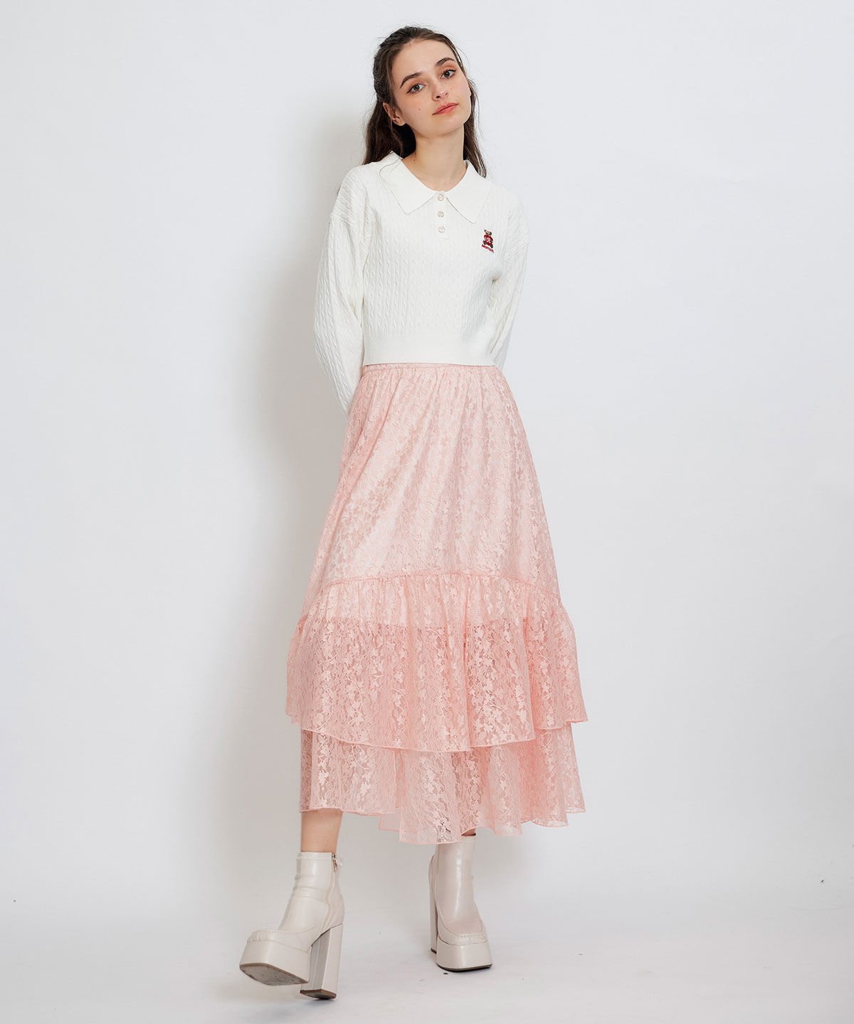 REDYAZEL「スリットレースフレアロングスカート」|フレア|