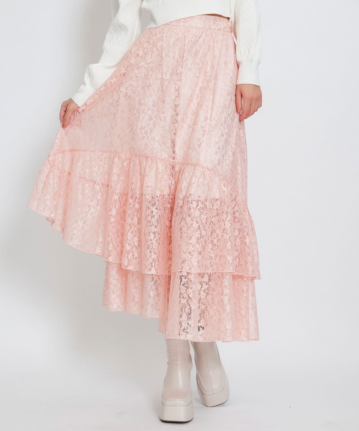 REDYAZEL「スリットレースフレアロングスカート」|フレア|
