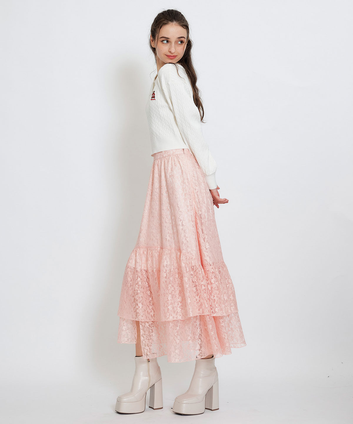 REDYAZEL「スリットレースフレアロングスカート」|フレア|