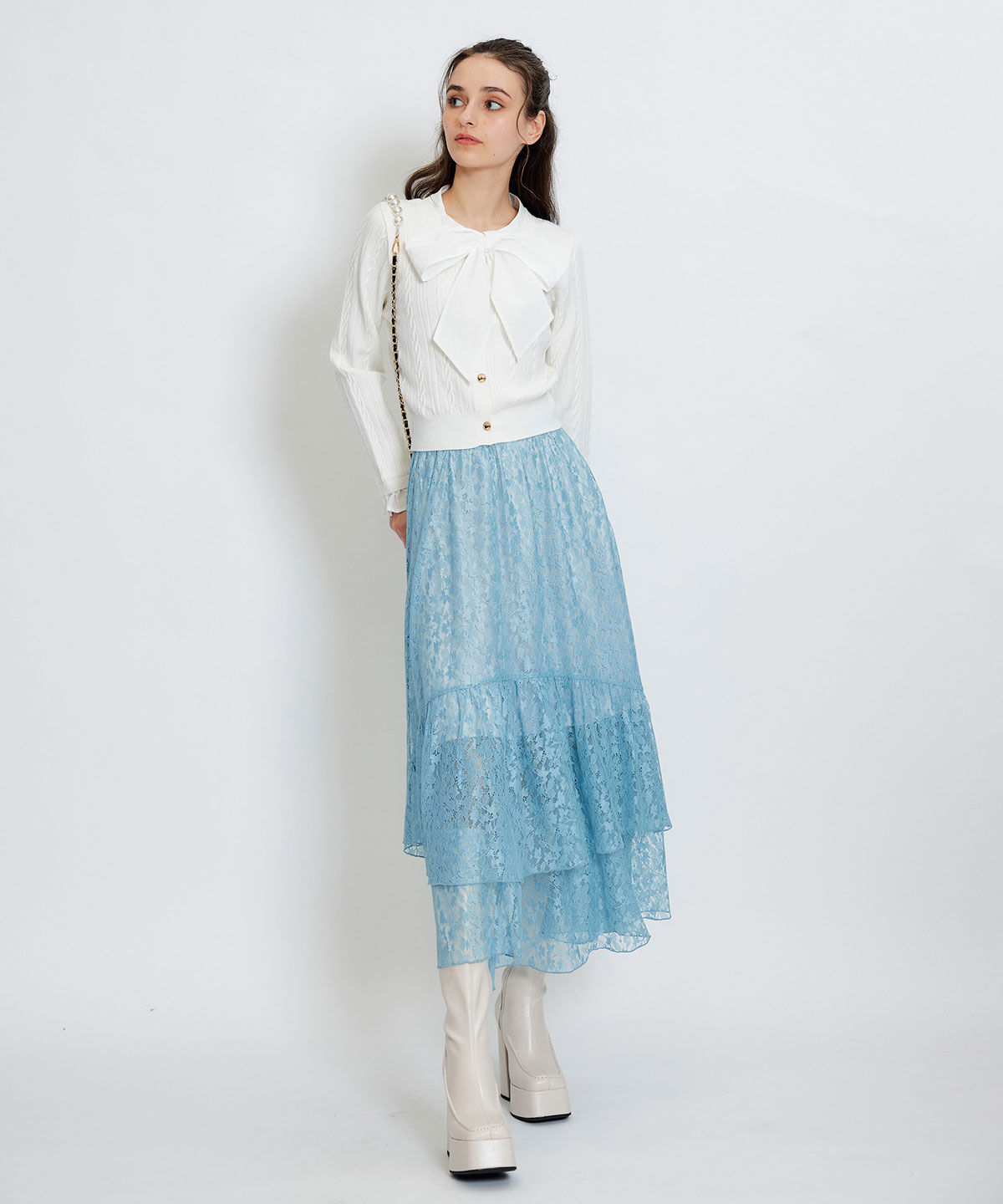 REDYAZEL「スリットレースフレアロングスカート」|フレア|