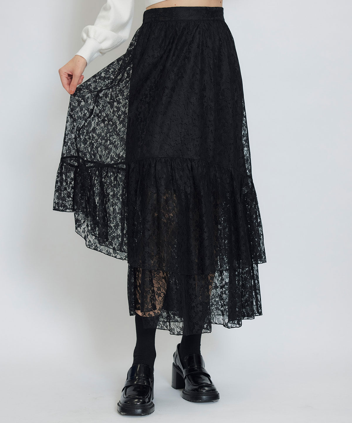 REDYAZEL「スリットレースフレアロングスカート」|フレア|