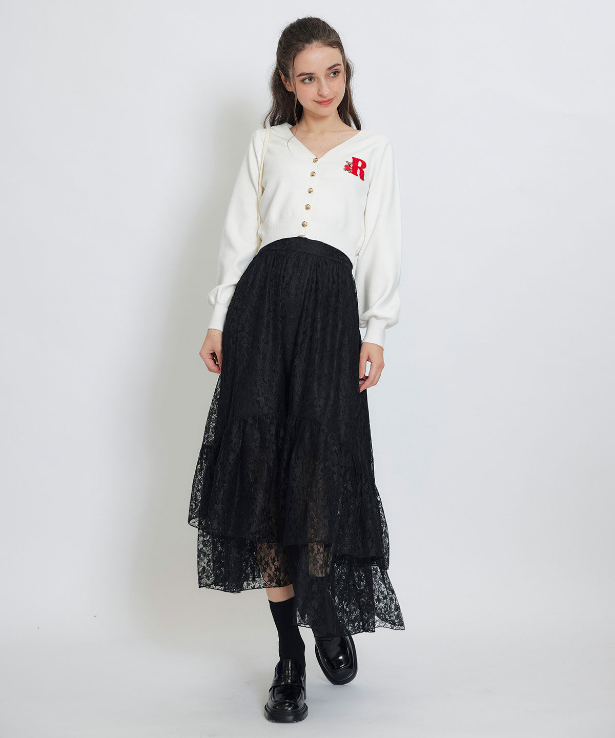REDYAZEL「スリットレースフレアロングスカート」|フレア|