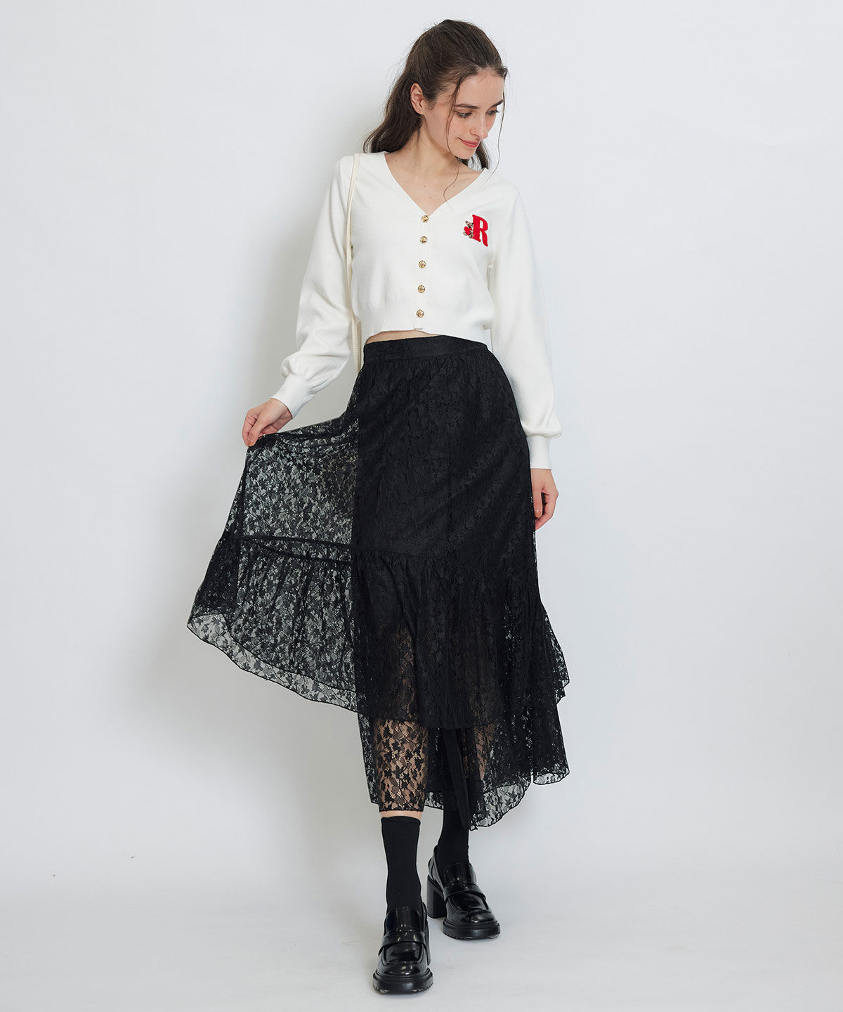 REDYAZEL「スリットレースフレアロングスカート」|フレア|