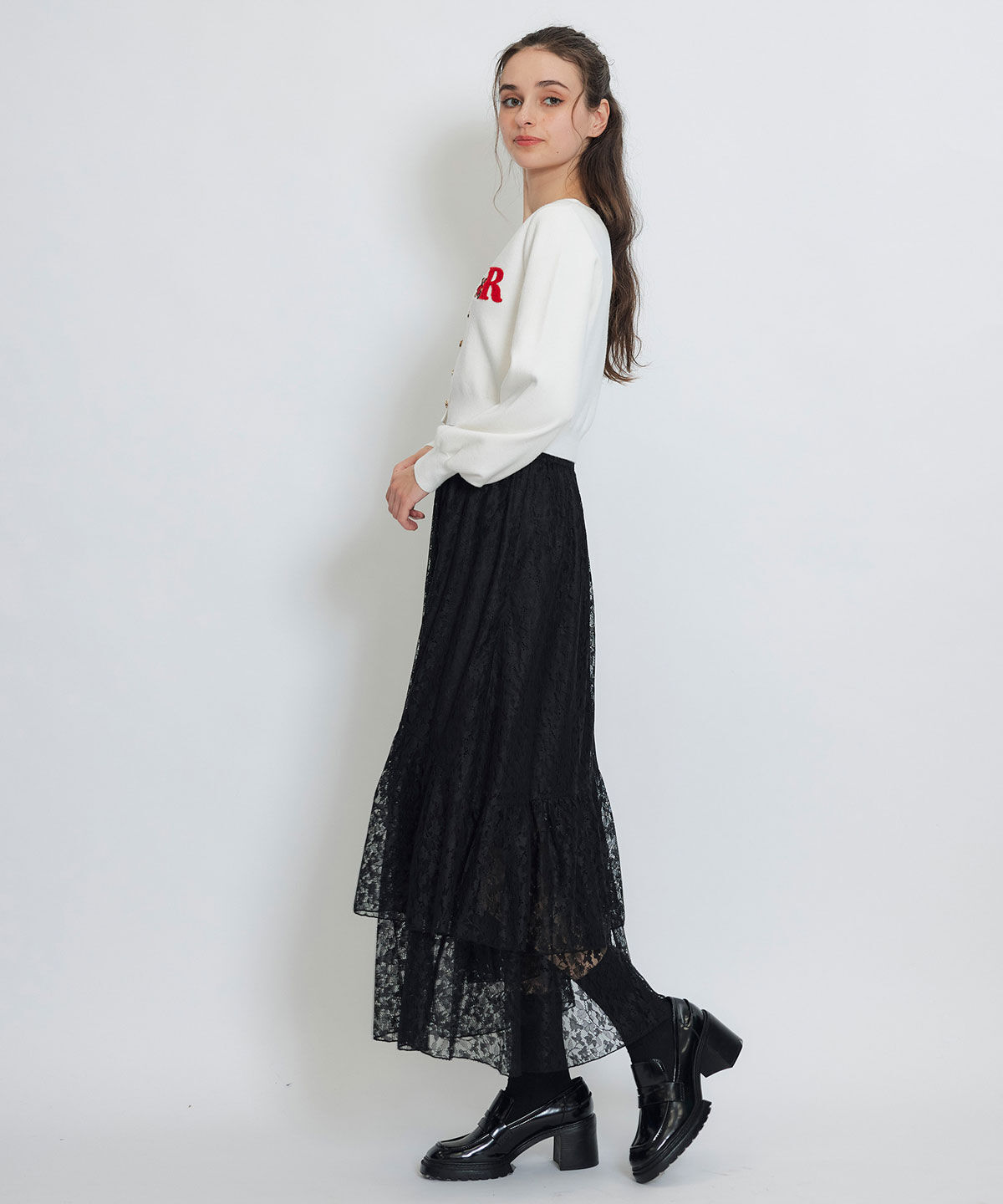 REDYAZEL「スリットレースフレアロングスカート」|フレア|