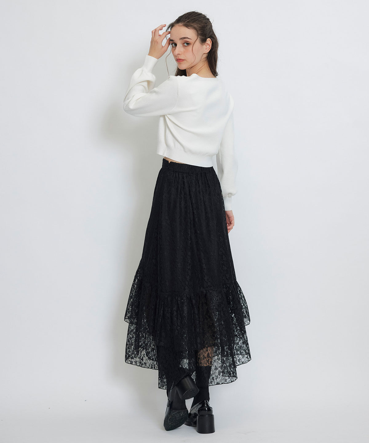 REDYAZEL「スリットレースフレアロングスカート」|フレア|