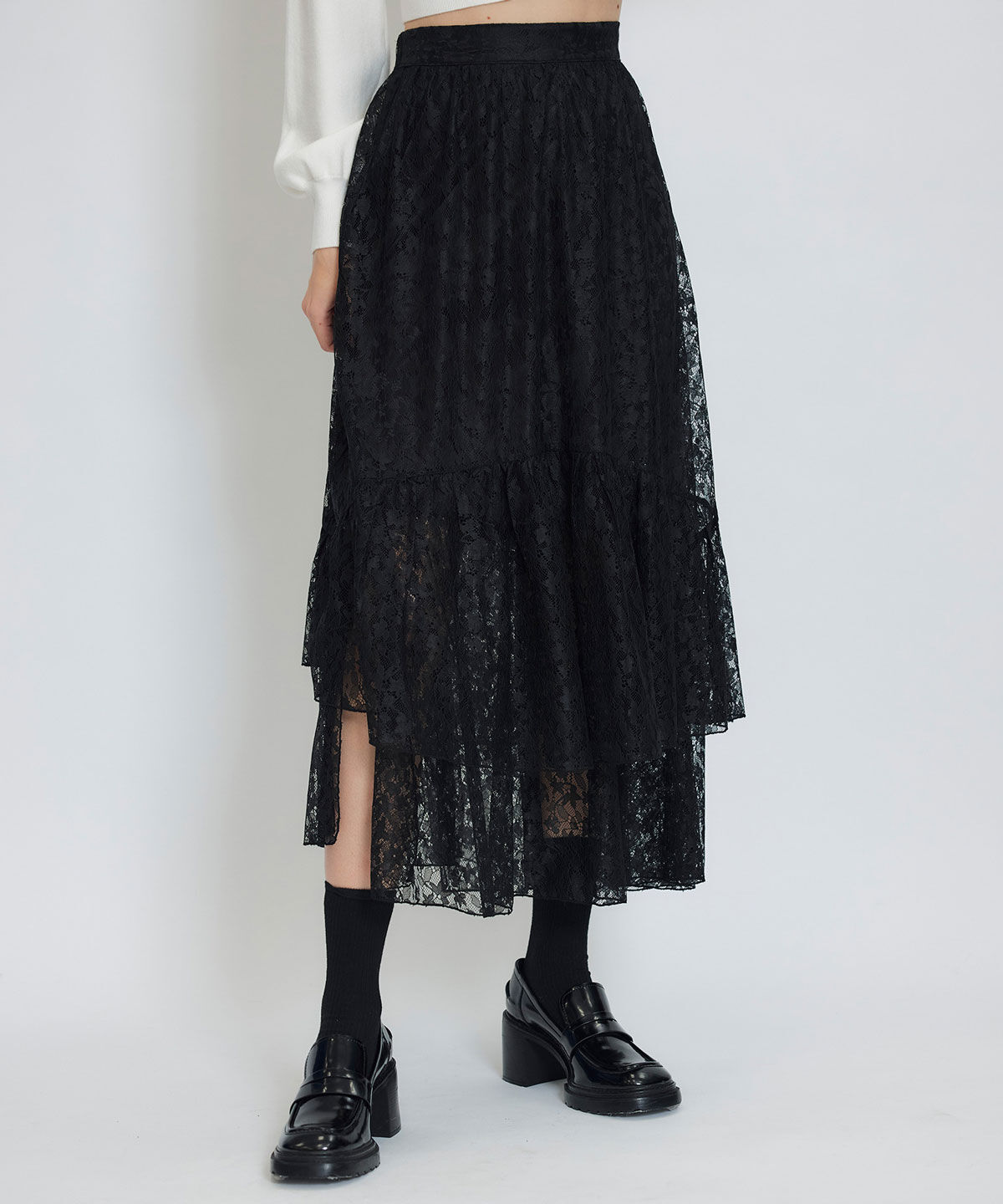 REDYAZEL「スリットレースフレアロングスカート」|フレア|