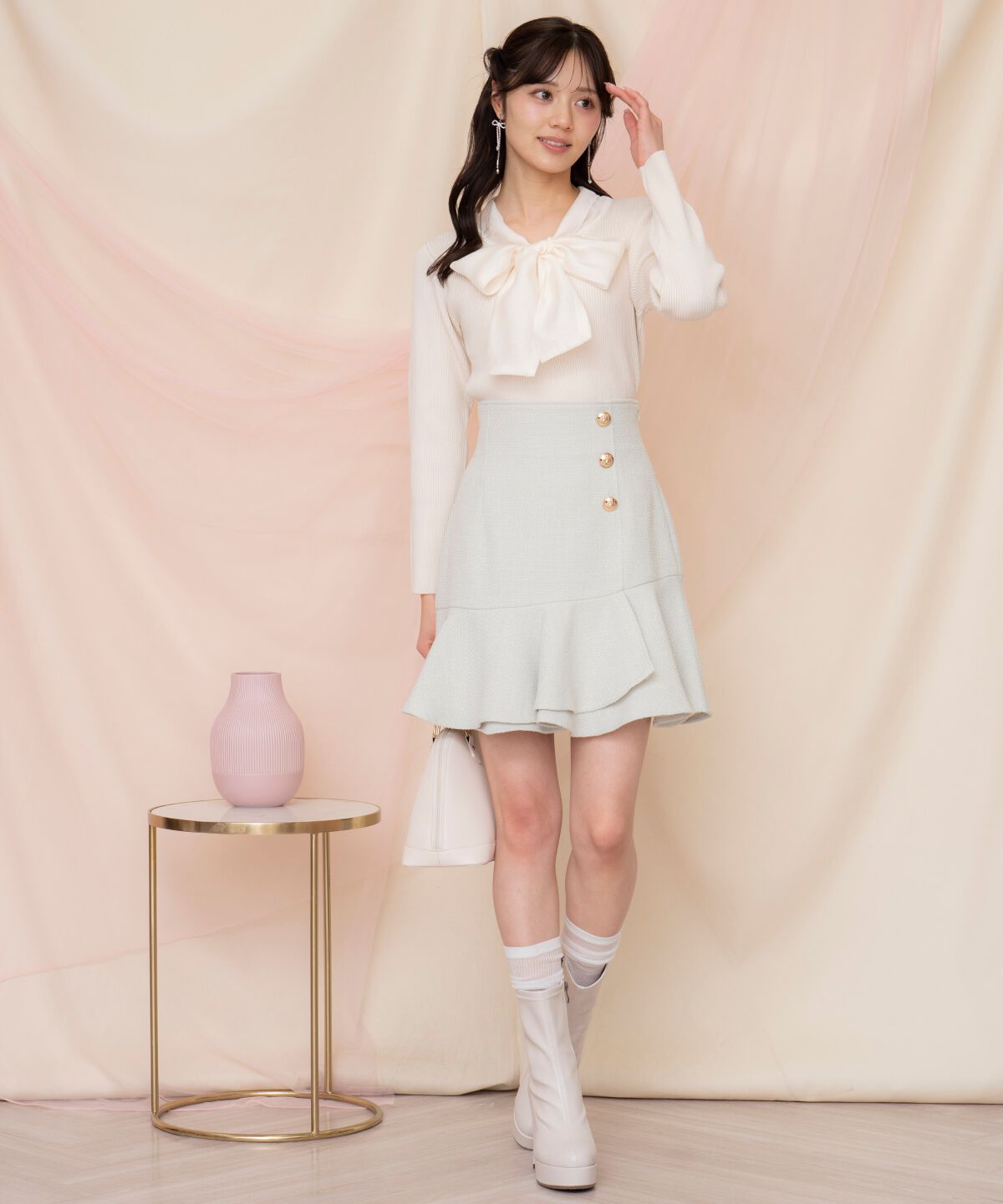 WILLSELECTION「アシメヘムツイードミニスカート」|フレア|ミント