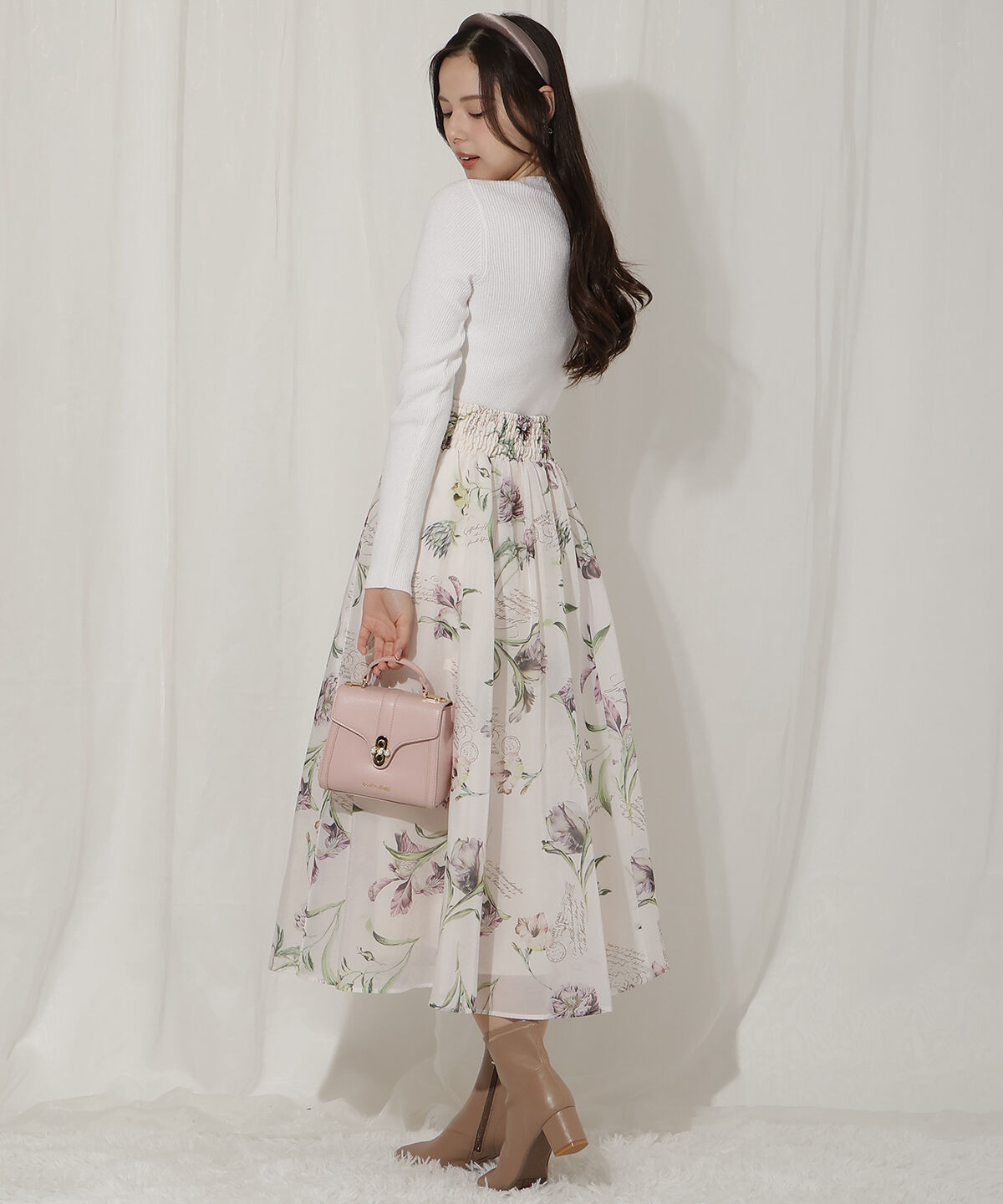 WILLSELECTION「ビッグリボンシアーフラワースカート」|フレア|