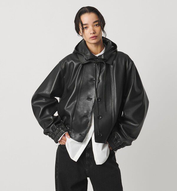 AEWEN MATOPH「＜AEWEN MATOPH＞フードラムレザーブルゾン ‐2WAY‐」|その他|BLACK