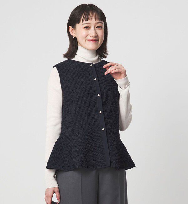 UNITED ARROWS green label relaxing「パイピング ペプラム ニット ジレ」|ベスト・ジレ|NAVY