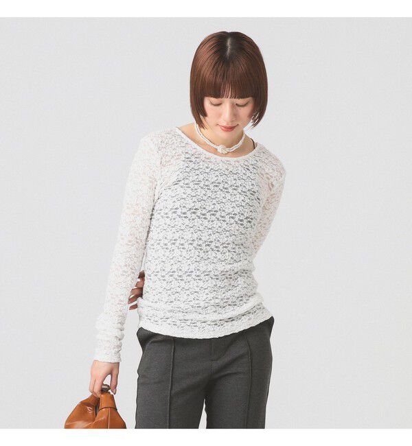 Ray BEAMS 「ジャカード レース クルーネック Tシャツ」|Tシャツ・カットソー|