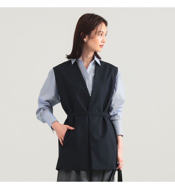 Demi-Luxe BEAMS 「【別注】ATON / ウールトロピカル ノーカラー ジレ」|ベスト・ジレ|