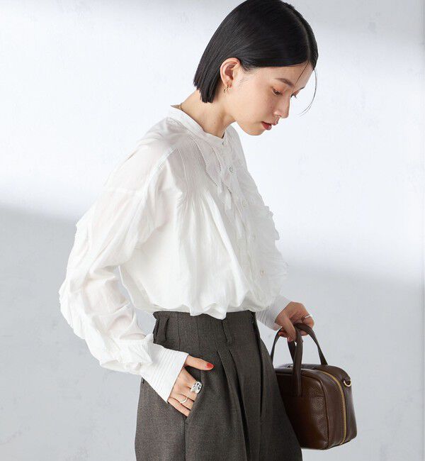 SHIPS for women「〈手洗い可能〉コットン シルク ローン フリル ブラウス」|シャツ・ブラウス|