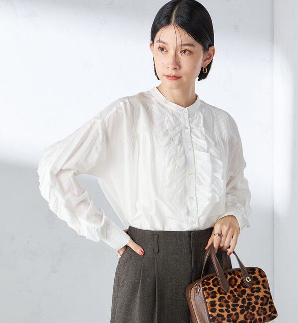 SHIPS for women「〈手洗い可能〉コットン シルク ローン フリル ブラウス」|シャツ・ブラウス|