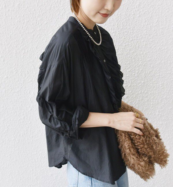 SHIPS for women「〈手洗い可能〉コットン シルク ローン フリル ブラウス」|シャツ・ブラウス|ブラック