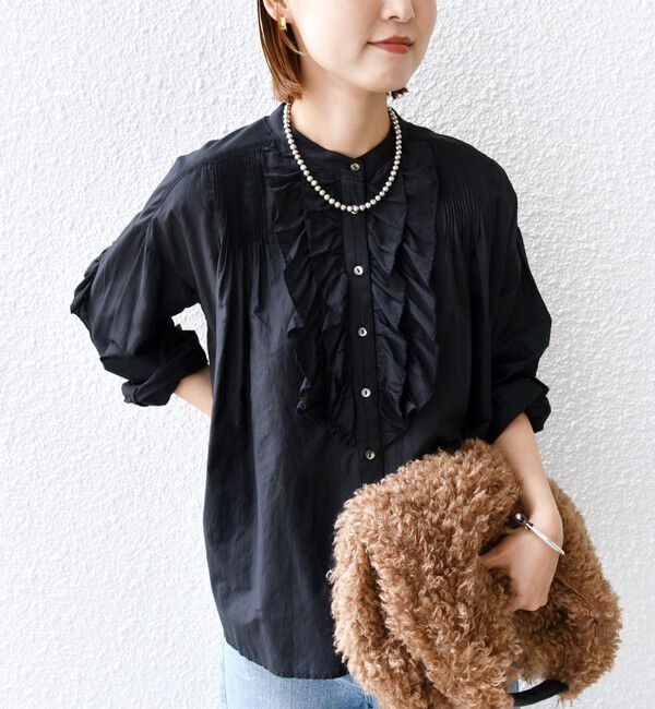 SHIPS for women「〈手洗い可能〉コットン シルク ローン フリル ブラウス」|シャツ・ブラウス|