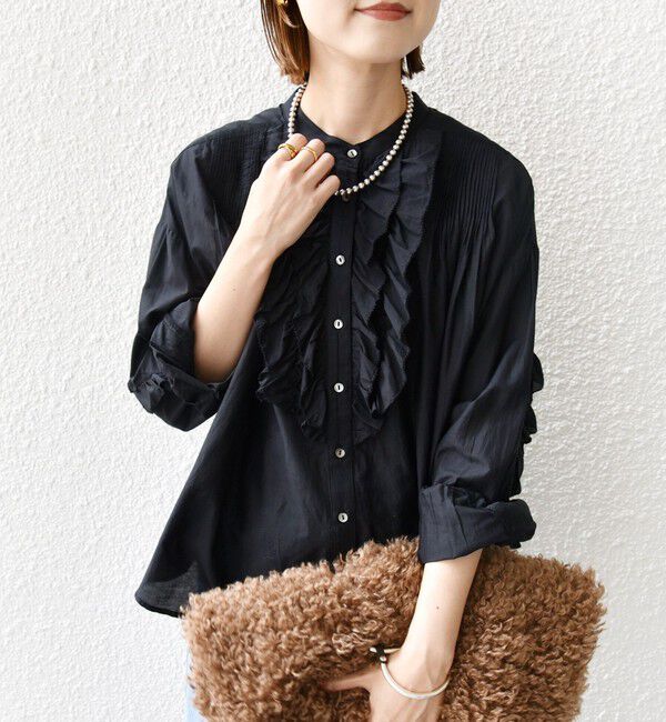 SHIPS for women「〈手洗い可能〉コットン シルク ローン フリル ブラウス」|シャツ・ブラウス|