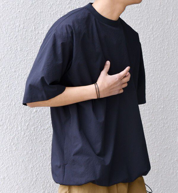 SHIPS any「SHIPS any:〈撥水/軽量/ストレッチ〉SOLOTEX(R) シアサッカー スピンドル Tシャツ(セットアップ対応)25SS◇」|Tシャツ・カットソー|ネイビー