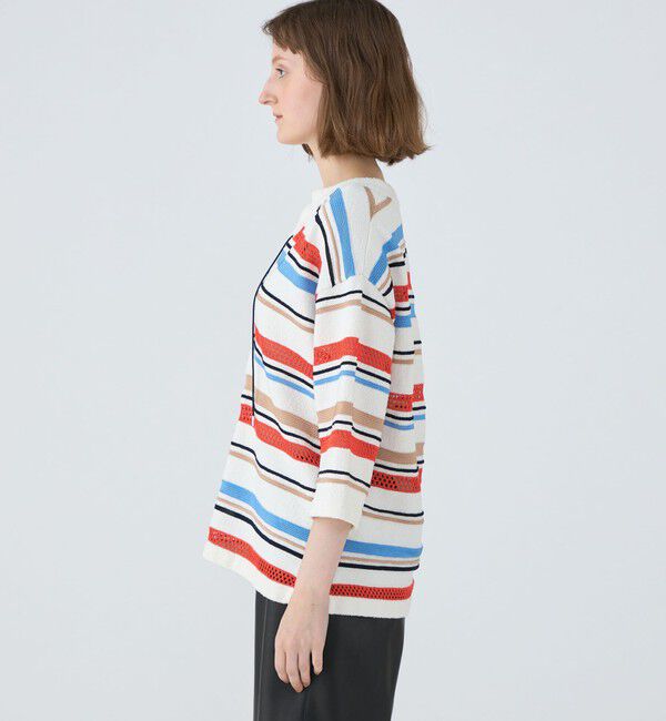 MACPHEE「パイルボーダー レースアッププルオーバー」|ニット・セーター|