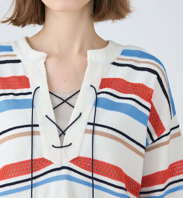 MACPHEE「パイルボーダー レースアッププルオーバー」|ニット・セーター|