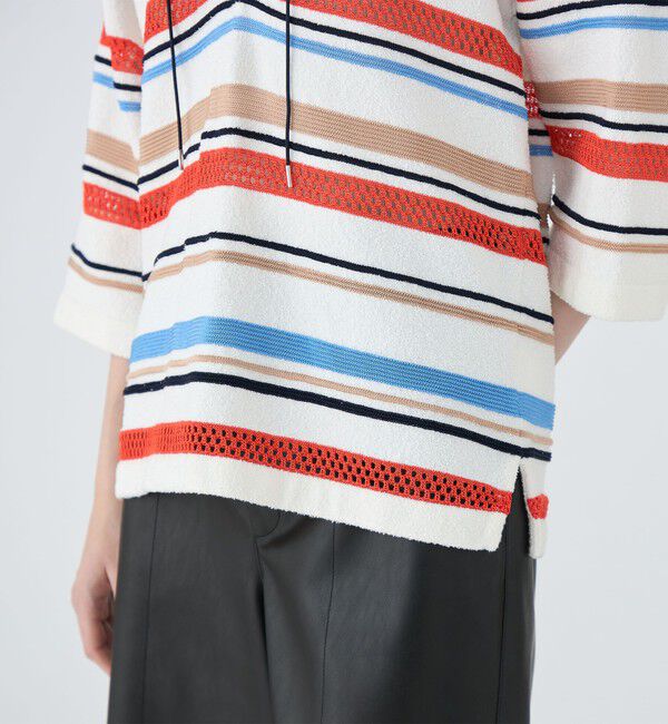 MACPHEE「パイルボーダー レースアッププルオーバー」|ニット・セーター|