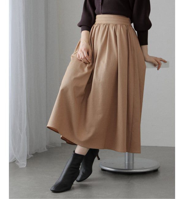  「【洗える】幾何柄サッカータックスカート」|スカート|キャメル