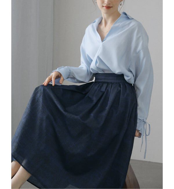  「【洗える】幾何柄サッカータックスカート」|スカート|