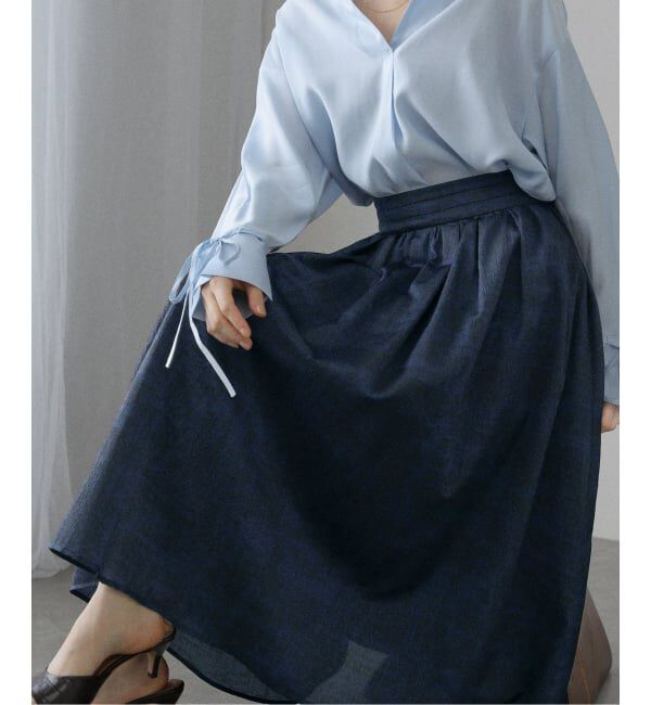  「【洗える】幾何柄サッカータックスカート」|スカート|