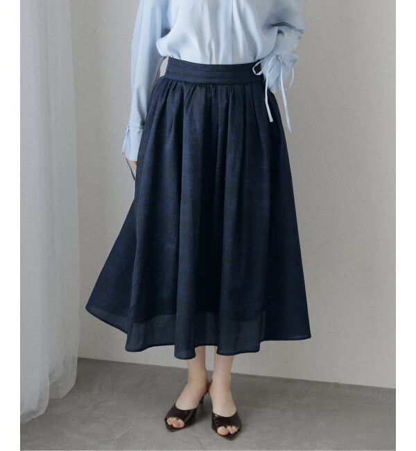  「【洗える】幾何柄サッカータックスカート」|スカート|