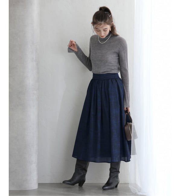  「【洗える】幾何柄サッカータックスカート」|スカート|