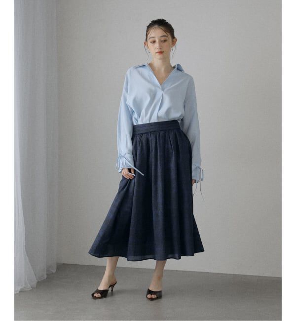  「【洗える】幾何柄サッカータックスカート」|スカート|