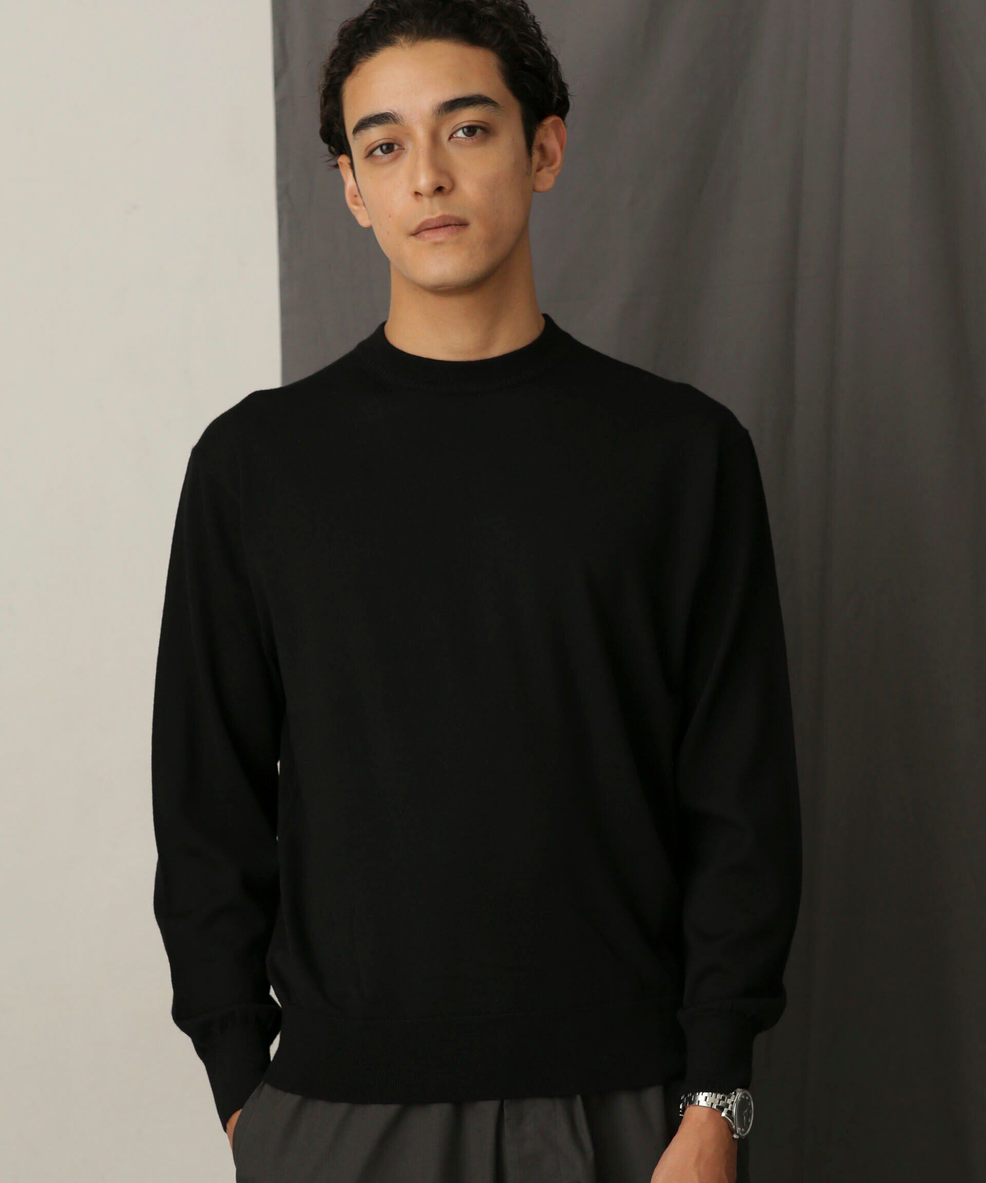 nano･universe「「毛玉レスニット」 ファインゲージクルーネック」|ニット・セーター|ブラック